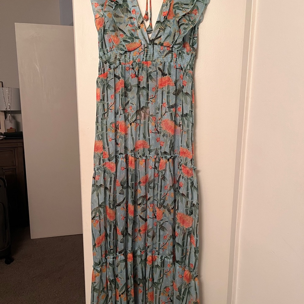 Blue Green Maxi Sundress for Resort Wear